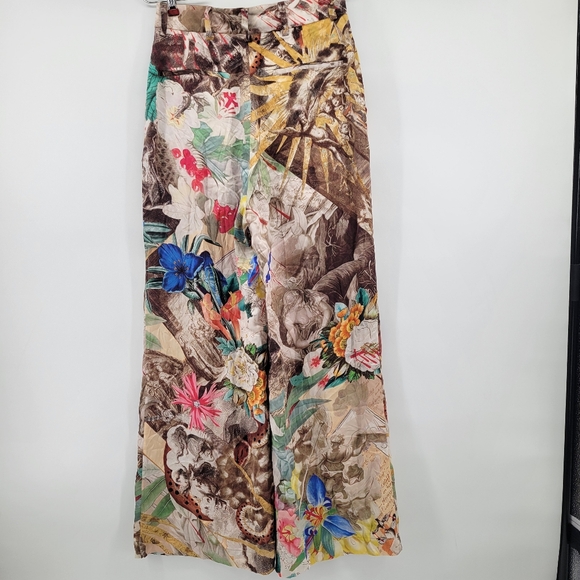 Grover Rad Satin Floral and Animal Print Wide-Leg Pants Size 27 - Picture 2 of 5